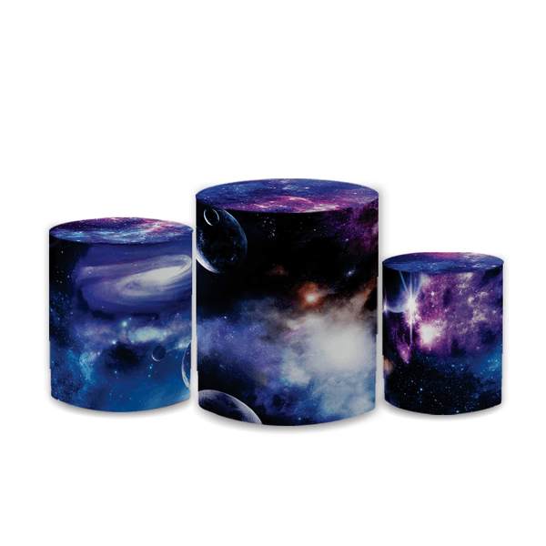 Trio Capas de Cilindros Sublimados Decorativo Tema Astronauta Colorido Decoração Infantil Menino