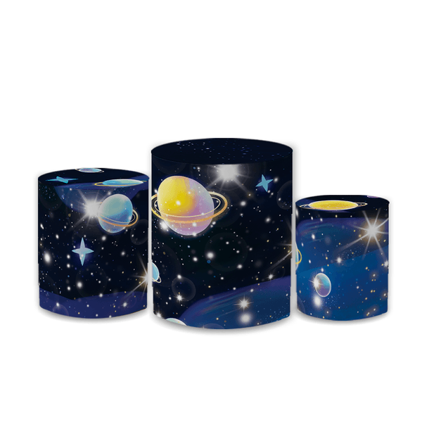 Trio Capas de Cilindros Sublimados Decorativo Tema Astronauta Colorido Decoração Infantil Menino