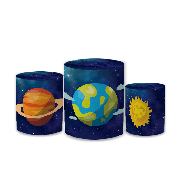 Trio Capas de Cilindros Sublimados Decorativo Tema Astronauta Colorido Decoração Infantil Menino