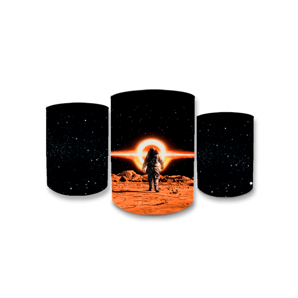 Trio Capas de Cilindros Sublimados Decorativo Tema Astronauta Colorido Decoração Infantil Menino