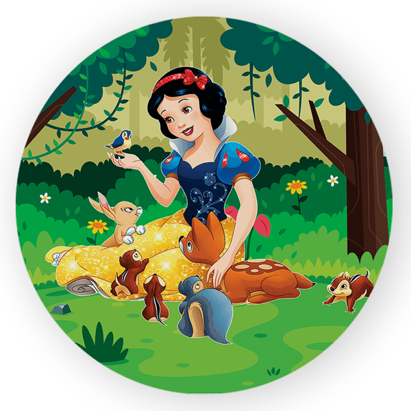 Capa Painel Redondo Decorativo Tema Princesa Branca de Neve Decoração Festa Menina