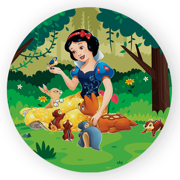 Capa Painel Redondo Decorativo Tema Princesa Branca de Neve Decoração Festa Menina