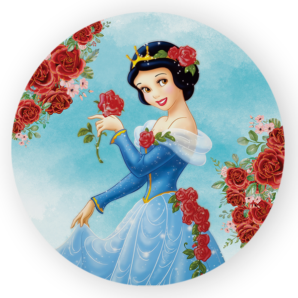 Capa Painel Redondo Decorativo Tema Princesa Branca de Neve Decoração Festa Menina