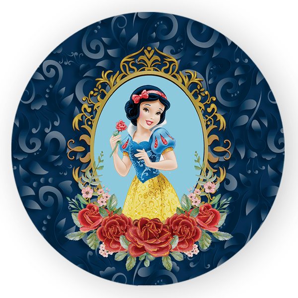 Capa Painel Redondo Decorativo Tema Princesa Branca de Neve Decoração Festa Menina