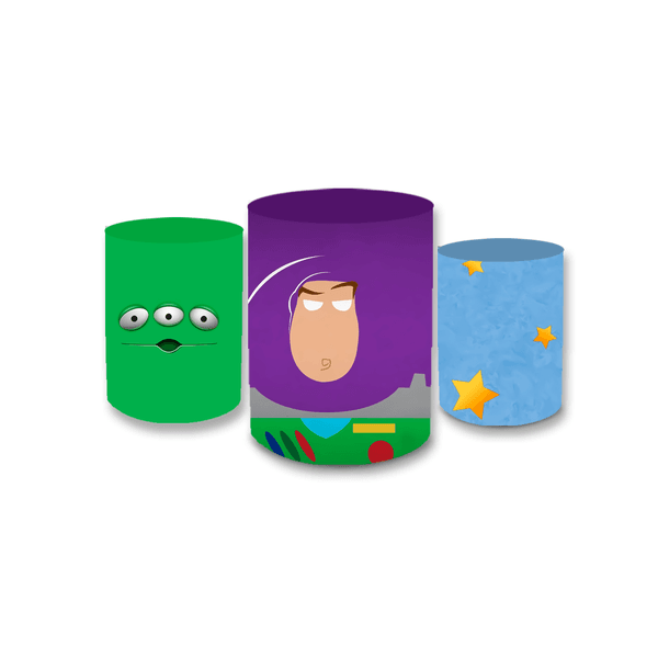 Trio Capas de Cilindros Sublimados Decorativo Tema BuzzLightyear Decoração Festa Infantil