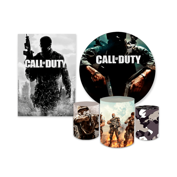 Kit Casadinho Capa Painel Redondo + Retangular + Trio Capas de Cilindro Tema Call of Duty Decoração