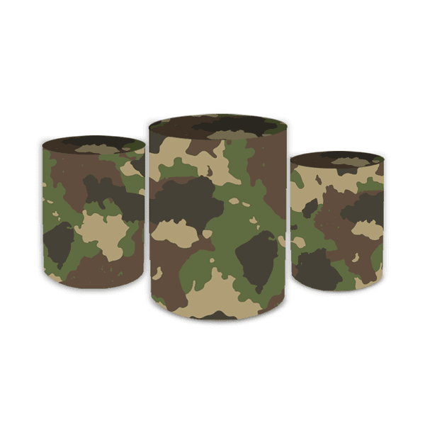 Trio Capas de Cilindros Sublimados Decorativo Tema Camuflado Decoração Militar