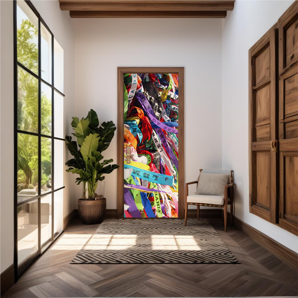 Capa De Porta Em Tecido Sublimado 2,0x0,8m C/ Elástico Decoração Tema Carnaval Festival Decorativo Samba Colorido