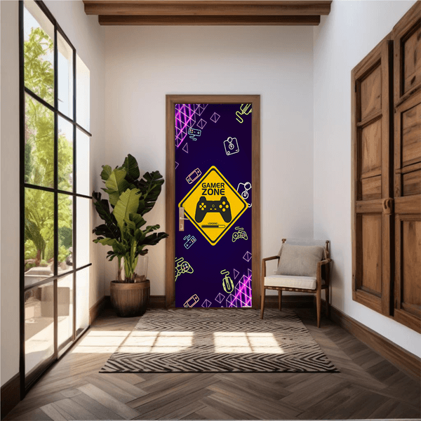 Capa De Porta Em Tecido Sublimado 2,0x0,8m C/ Elástico Decoração Tema Gamer Decoração Quarto Jogos Game Console Menino