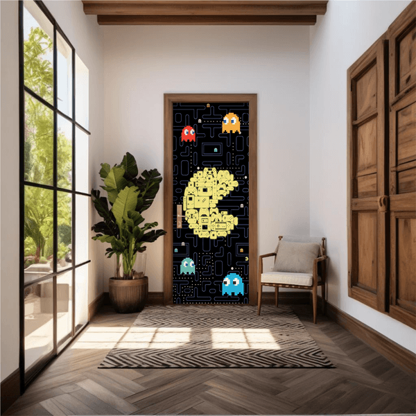 Capa De Porta Em Tecido Sublimado 2,0x0,8m C/ Elástico Decoração Tema Gamer Decoração Quarto Jogos Game Console Menino
