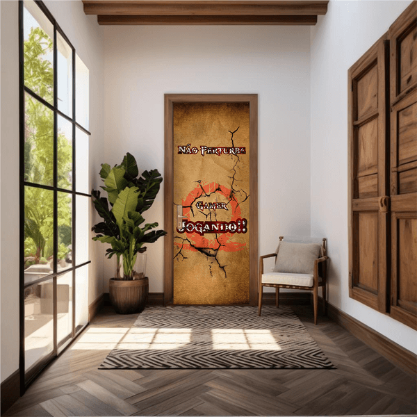Capa De Porta Em Tecido Sublimado 2,0x0,8m C/ Elástico Decoração Tema Gamer Decoração Quarto Jogos Game Console Menino