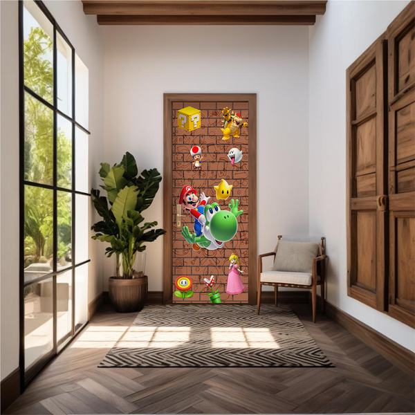 Capa De Porta Em Tecido Sublimado 2,0x0,8m C/ Elástico Decoração Tema Gamer Decoração Quarto Jogos Game Console Menino