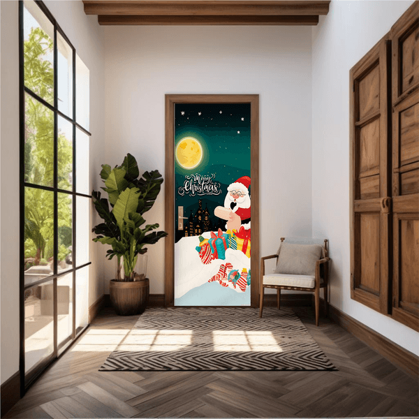 Capa De Porta Em Tecido Sublimado 2,0x0,8m C/ Elástico Decoração Tema Natal Merry Christmas Decoração Data Especial Copia Copia