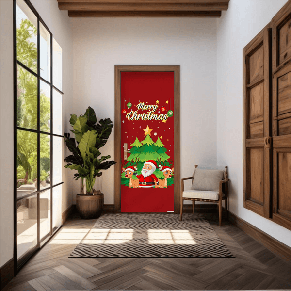Capa De Porta Em Tecido Sublimado 2,0x0,8m C/ Elástico Decoração Tema Natal Merry Christmas Decoração Data Especial Copia Copia