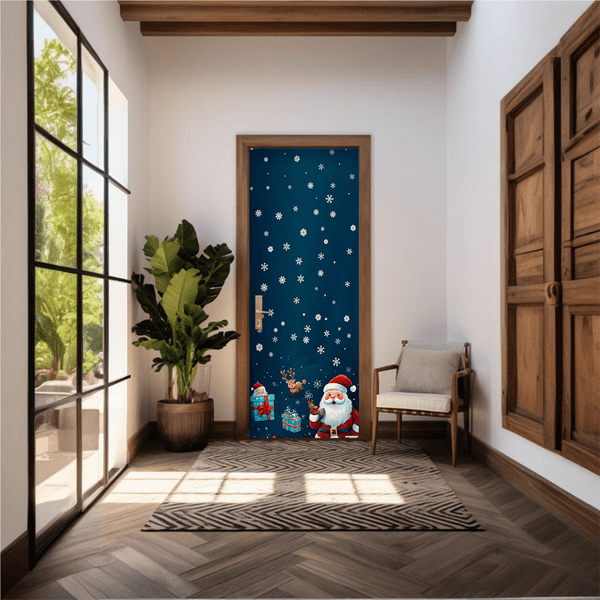 Capa De Porta Em Tecido Sublimado 2,0x0,8m C/ Elástico Decoração Tema Natal Merry Christmas Decoração Data Especial Copia
