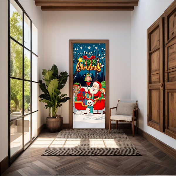 Capa De Porta Em Tecido Sublimado 2,0x0,8m C/ Elástico Decoração Tema Natal Merry Christmas Decoração Data Especial Copia Copia Copia