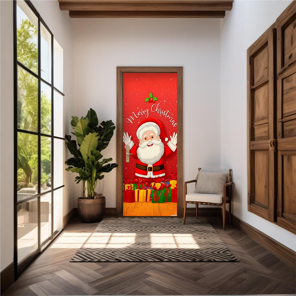 Capa De Porta Em Tecido Sublimado 2,0x0,8m C/ Elástico Decoração Tema Natal Merry Christmas Decoração Data Especial Copia Copia