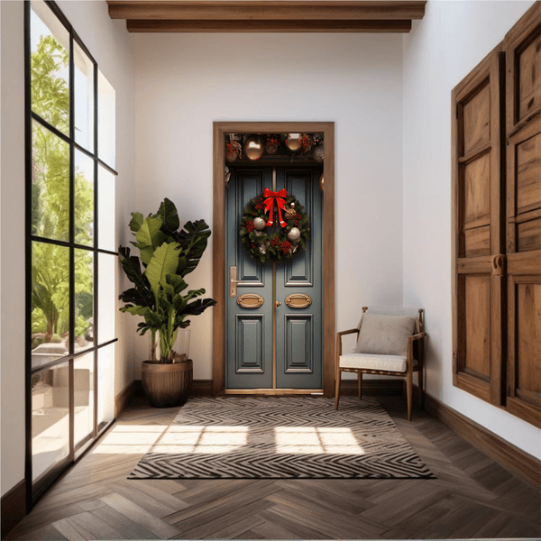 Capa De Porta Em Tecido Sublimado 2,0x0,8m C/ Elástico Decoração Tema Natal Merry Christmas Decoração Data Especial