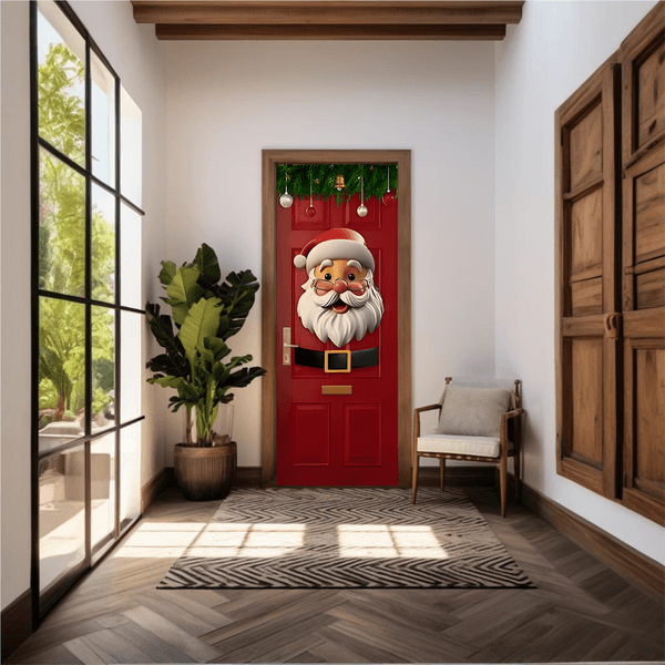Capa De Porta Em Tecido Sublimado 2,0x0,8m C/ Elástico Decoração Tema Natal Merry Christmas Decoração Data Especial