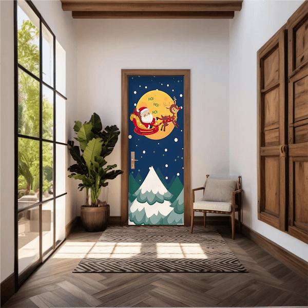 Capa De Porta Em Tecido Sublimado 2,0x0,8m C/ Elástico Decoração Tema Natal Merry Christmas Decoração Data Especial
