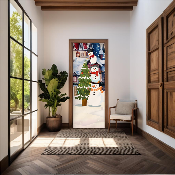 Capa De Porta Em Tecido Sublimado 2,0x0,8m C/ Elástico Decoração Tema Natal Merry Christmas Decoração Data Especial