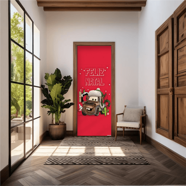Capa De Porta Em Tecido Sublimado 2,0x0,8m C/ Elástico Decoração Tema Natal Merry Christmas Decoração Data Especial