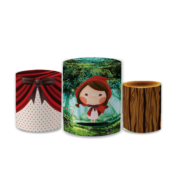 Trio Capas de Cilindros Sublimados Decorativo Tema Chapéuzinho Vermelho Decoração