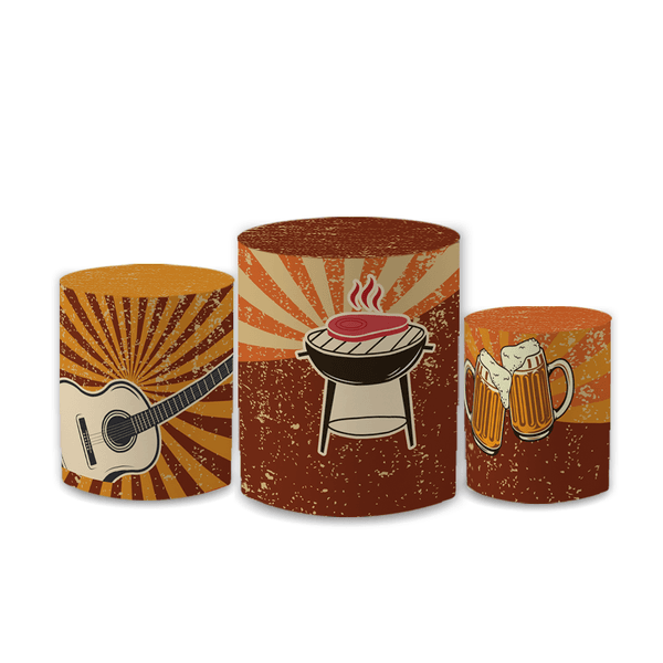 Trio Capas de Cilindros Sublimados Decorativo Tema Churrasco Decoração