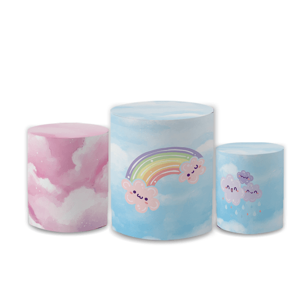 Trio Capas de Cilindros Sublimados Decorativo Tema Chuva de Amor Decoração Colorido Festa