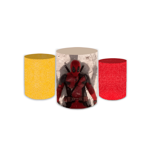 Trio Capas de Cilindros Sublimados Decorativo Tema Dead Pool Decoração Festa