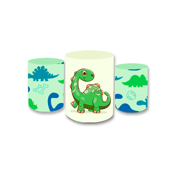 Trio Capas de Cilindros Sublimados Decorativo Tema Dino Decoração Festa Infantil Dinossauro