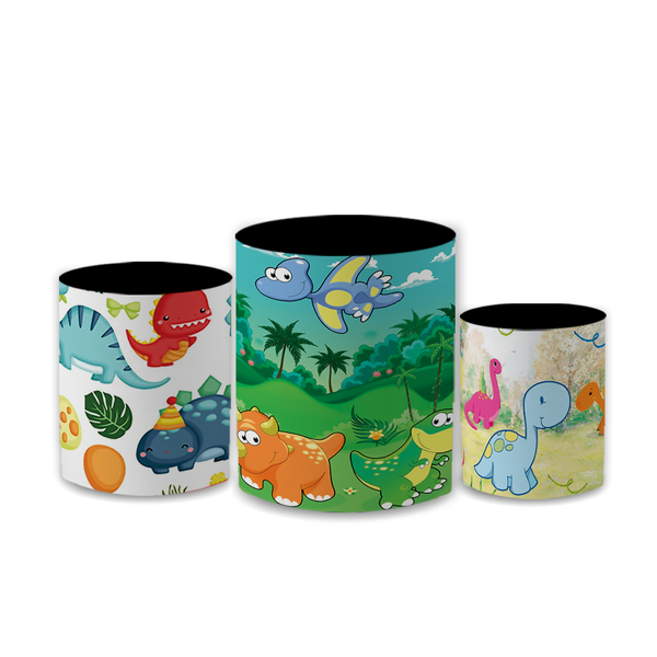 Trio Capas de Cilindros Sublimados Decorativo Tema Dino Decoração Festa Infantil Dinossauro