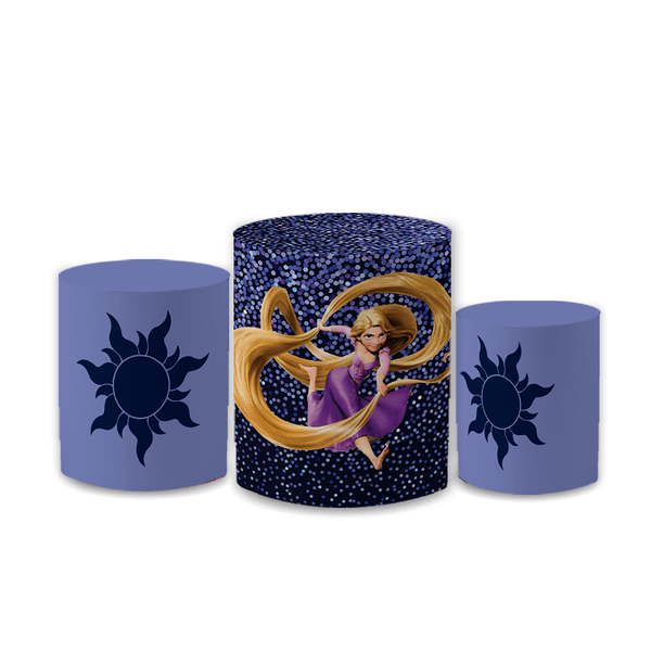 Trio Capas de Cilindros Sublimados Decorativo Tema Princesa Rapunzel Desenho Enrolados Decoração Infantil
