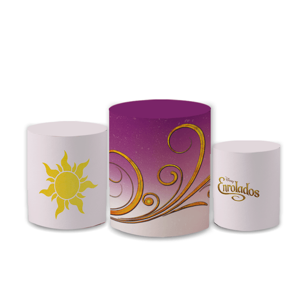 Trio Capas de Cilindros Sublimados Decorativo Tema Princesa Rapunzel Desenho Enrolados Decoração Infantil