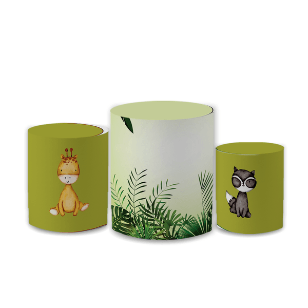 Trio Capas de Cilindros Sublimados Decorativo Tema Fauna Animais Decoração Festa