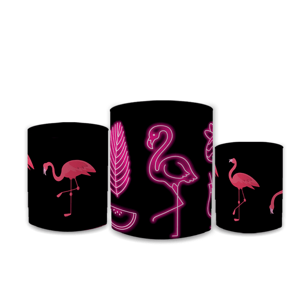 Trio Capas de Cilindros Sublimados Decorativo Tema Flamingo Decoração Festa