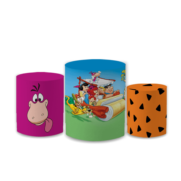 Trio Capas de Cilindros Sublimados Decorativo Tema Flinstones Decoração Desenho Animado