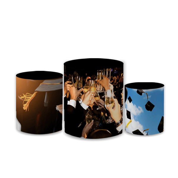 Trio Capas de Cilindros Sublimados Decorativo Tema Formatura Decoração Festa