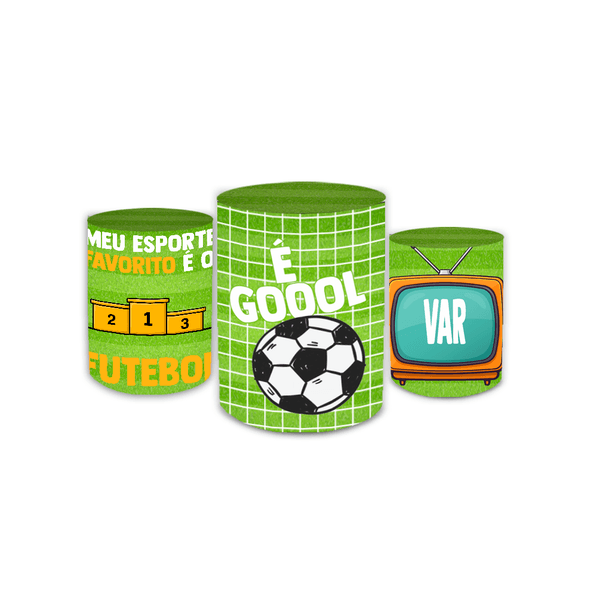 Trio Capas de Cilindros Sublimados Decorativo Tema Futebol Menino Decoração