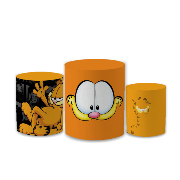 Trio Capas de Cilindros Sublimados Decorativo Tema Garfield Filme Decoração Festa Infantil