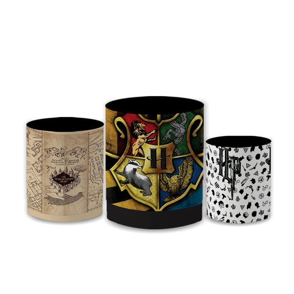 Trio Capas de Cilindros Sublimados Decorativo Tema Harry Potter Hogwarts Decoração Festa