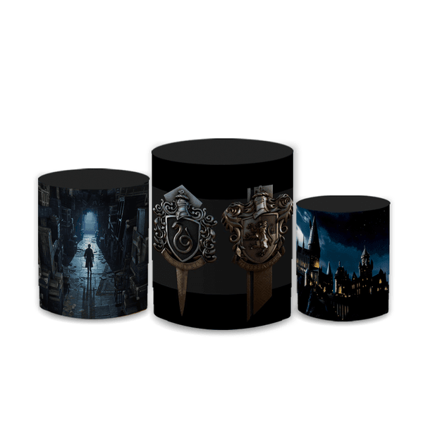 Trio Capas de Cilindros Sublimados Decorativo Tema Harry Potter Hogwarts Decoração Festa