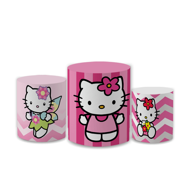 Trio Capas de Cilindros Sublimados Decorativo Tema Infantil Menina Hello Kitty Decoração Festa