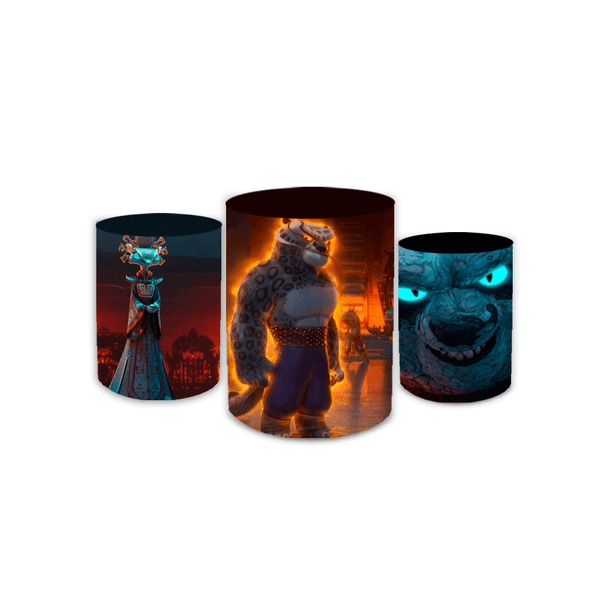 Trio Capas de Cilindros Sublimados Decorativo Tema Kung Fu Panda Filme Dragão Guerreiro Decoração Festa