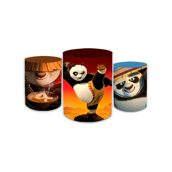 Trio Capas de Cilindros Sublimados Decorativo Tema Kung Fu Panda Filme Dragão Guerreiro Decoração Festa
