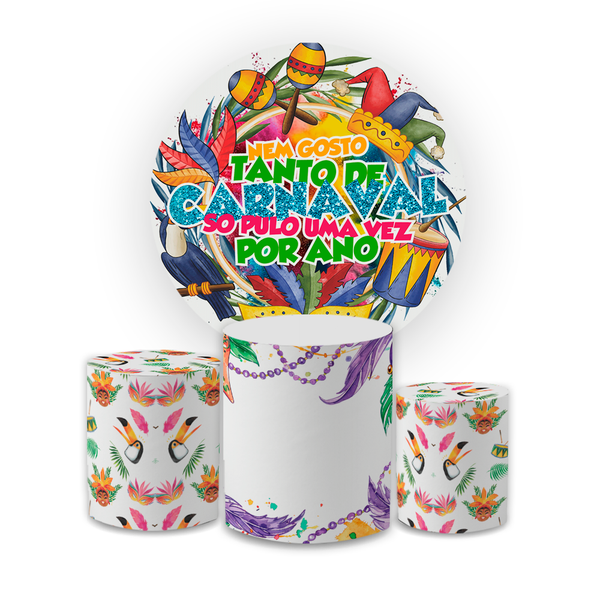 Kit Capa Painel Redondo + Capa Trio Cilindros Sublimados Malha New Decorativo Tema Carnaval Bloquinho Festival Decoração Festa