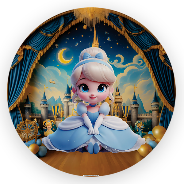 Capa Painel Redondo 1,5x1,5 de Festa Veste Fácil Sublimados Malha New Tema Cinderela Princesa Cute Decoração Festa