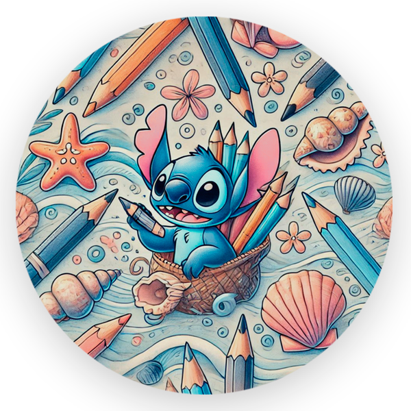 Capa Painel Redondo 1,5x1,5 de Festa Veste Fácil Sublimados Malha New Tema Lilo e Stitch Fofo Colorido Decoração Festa