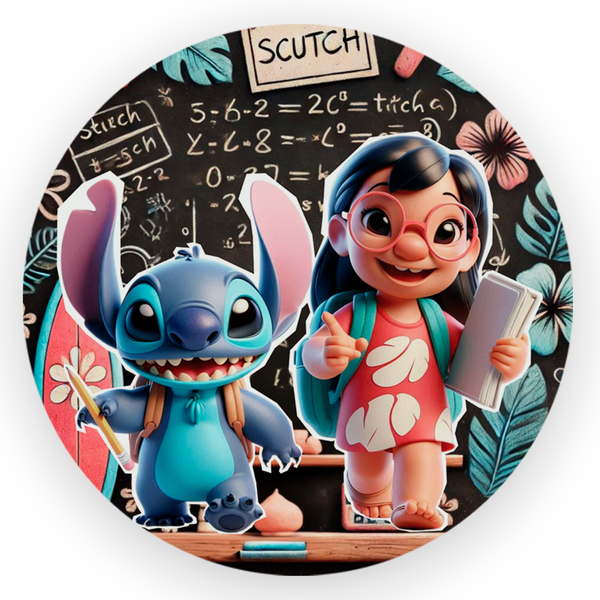 Capa Painel Redondo 1,5x1,5 de Festa Veste Fácil Sublimados Malha New Tema Lilo e Stitch Fofo Colorido Decoração Festa