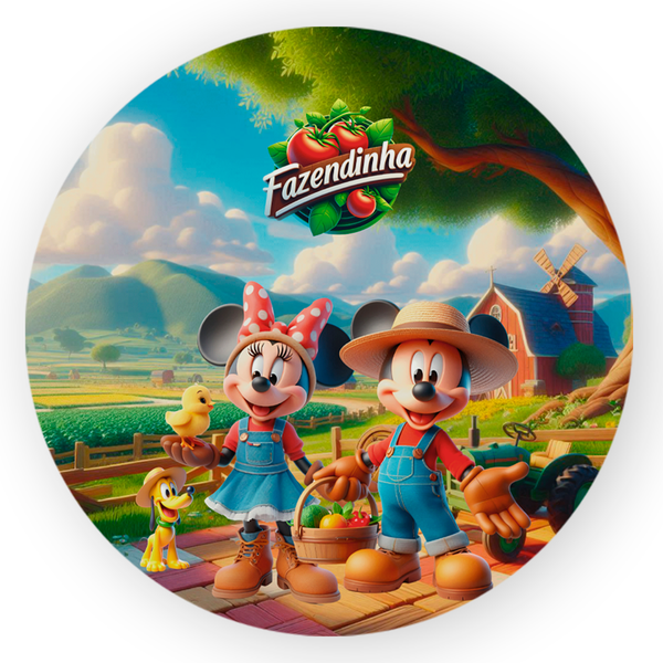 Capa Painel Redondo 1,5x1,5 de Festa Veste Fácil Sublimados Malha New Tema Mickey e Minnie Safari Turma Decoração Festa